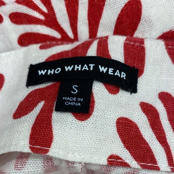 Who What Wear Linen Midi Dress Ivory With Red‎ tropical palm Print - Picture 3 of 8